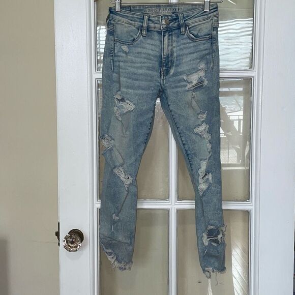 America Eagle next level stretch distressed hi rise jegging crop size 4 short - Picture 1 of 14